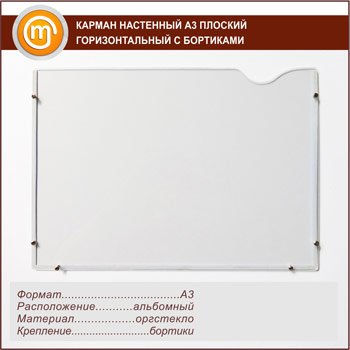 Карман настенный А3 плоский горизонтальный с бортиками